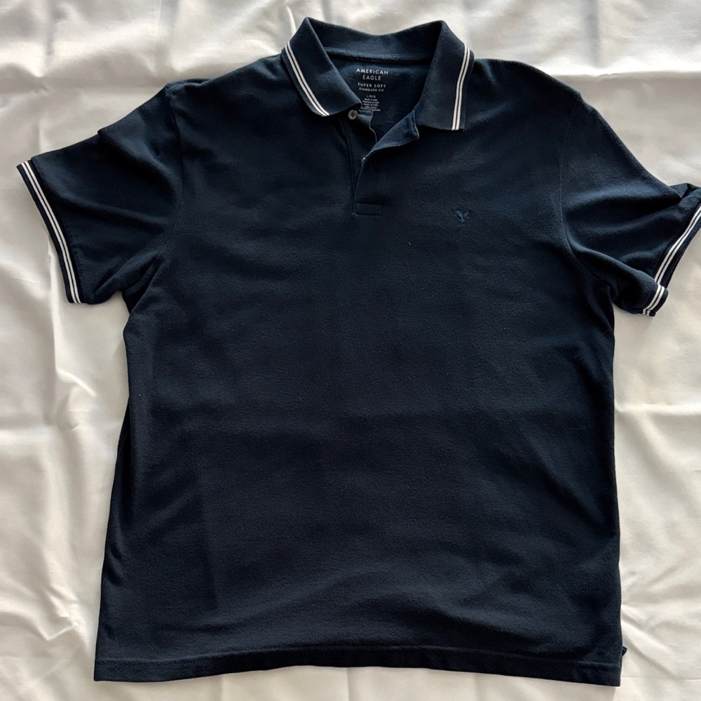American Eagle Outfitters Men’s Navy Polo with White Contrast Trim
